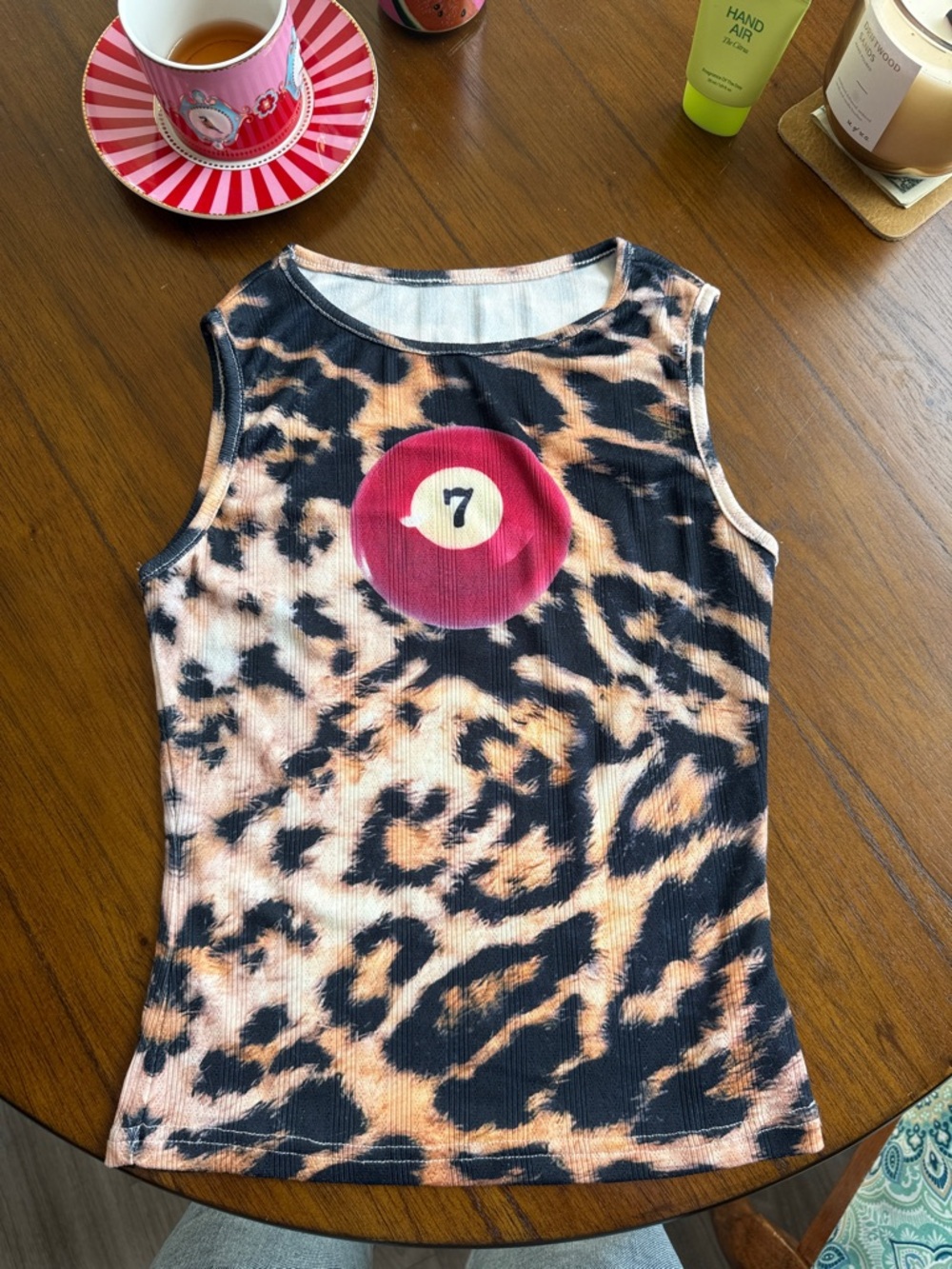Leopard Print Tank Top with Pink 7 Ball Graphic Size S/M